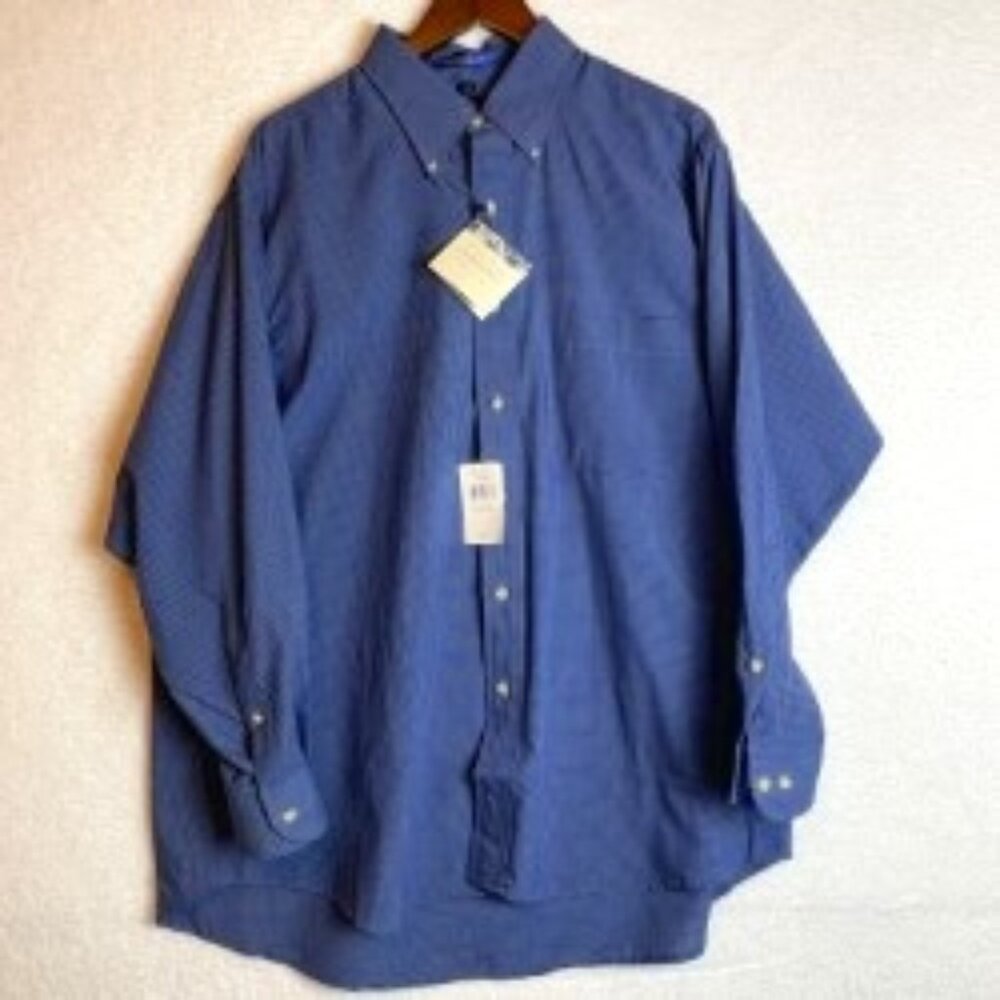 GH BASS & CO MENS LONG SLEEVE SHIRT BLUE MINI CHECK 17 1/2" NECK 32/33 NWT